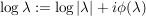 $ \log\lambda:=\log|\lambda|+i\phi(\lambda) $ $ \log\lambda:=\log|\lambda|+i\phi(\lambda) $