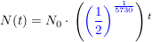 $ N(t)=N_0\cdot{}\left(\blue{\left(\bruch{1}{2}\right)^{\bruch{1}{5730}}}\right)^t $